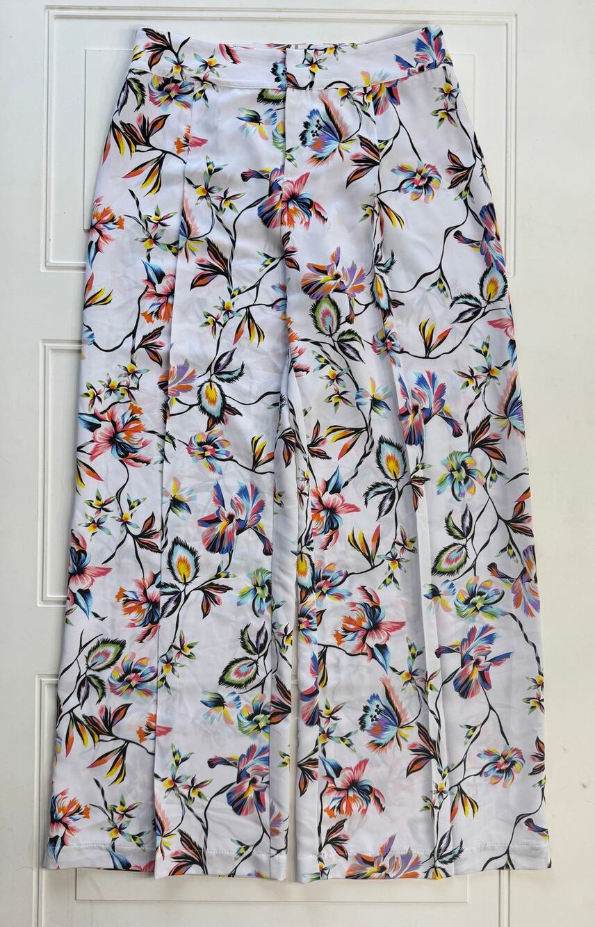 Bar III Womens Sz 4 White Floral Wide Leg Trousers Pants High Rise